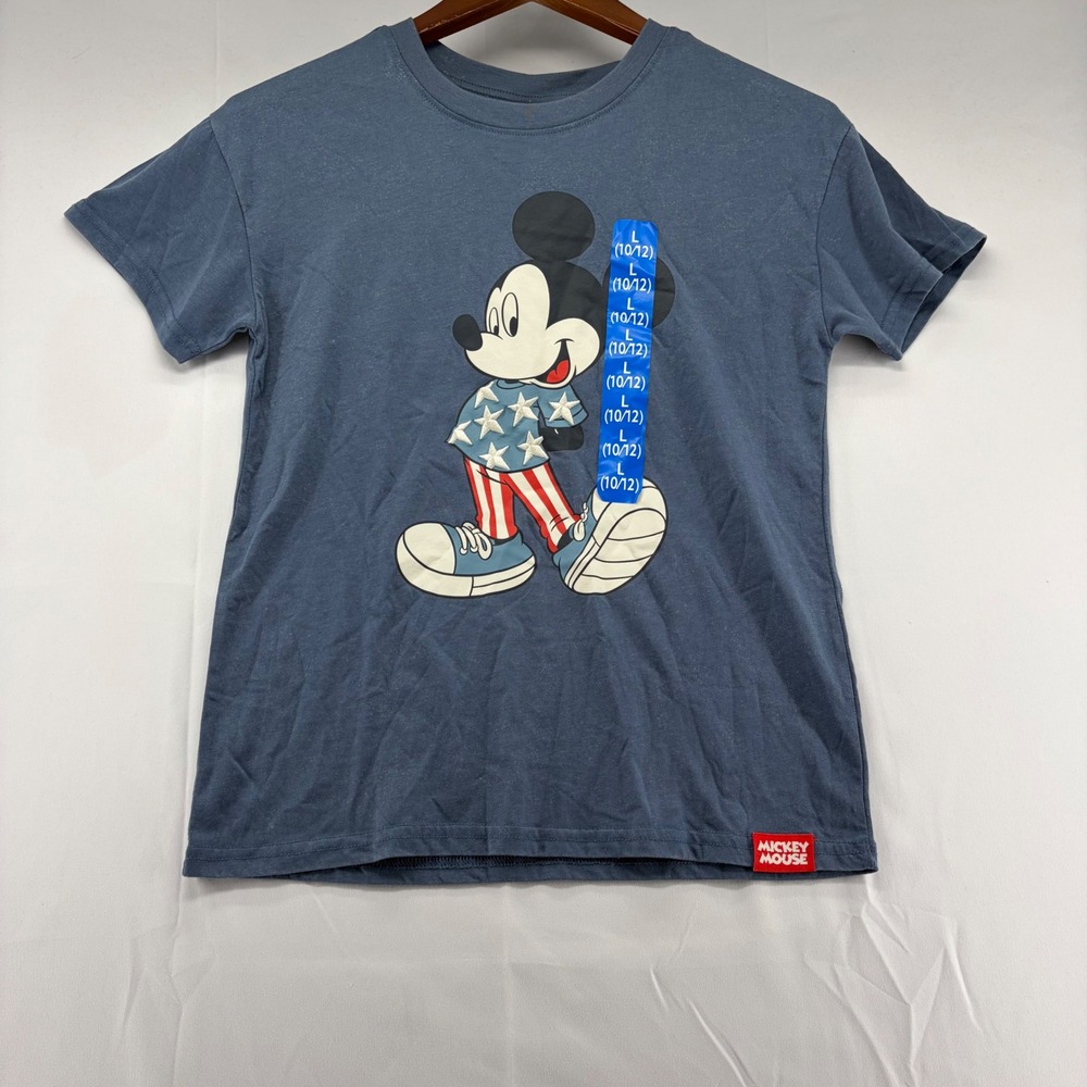 Disney Mickey Mouse Boys Americana Graphic T-Shirt Blue Size L 10/12 NWT